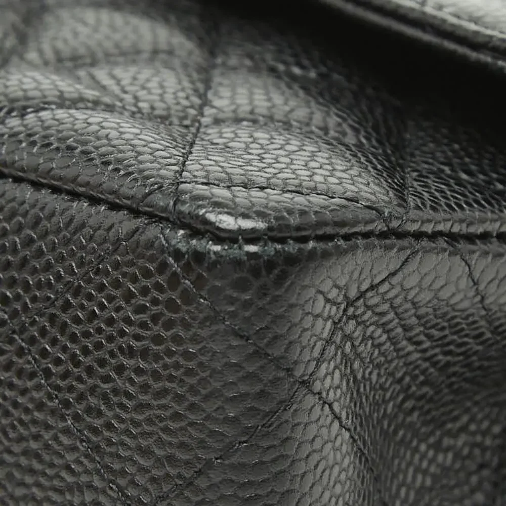 Chanel Matelasse 25 Coco Mark Double Flap Caviar Skin Shoulder Bag Black